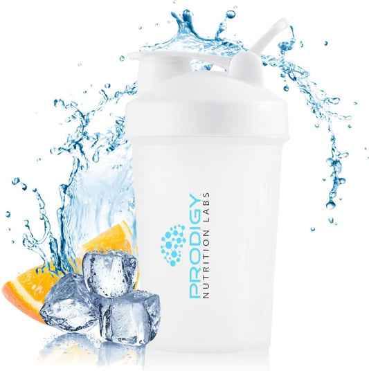 Prodigy Nutrition Labs Premium 14 oz White Shaker Bottle for Protein Shakes and Pre Workout