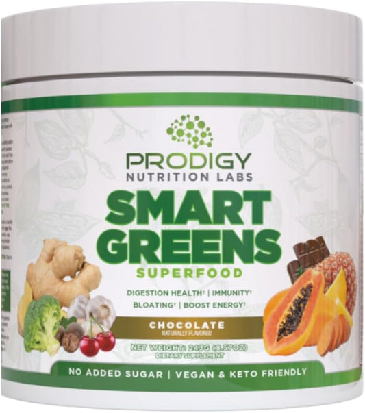 Prodigy Smart Greens Super Greens Powder Smoothie - Probiotics for Digestive Health - Protein, Veggies, Fruits - Chlorella Gut Health