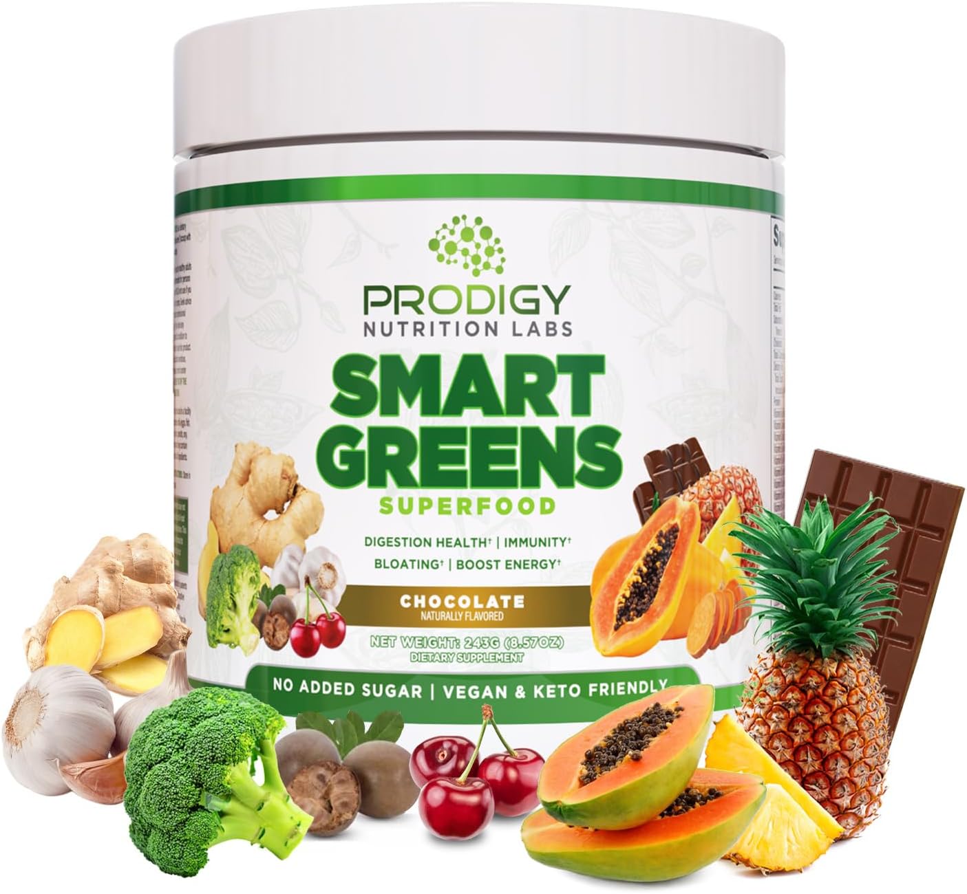 Prodigy Smart Greens Super Greens Powder Smoothie - Probiotics for Digestive Health - Protein, Veggies, Fruits - Chlorella Gut Health