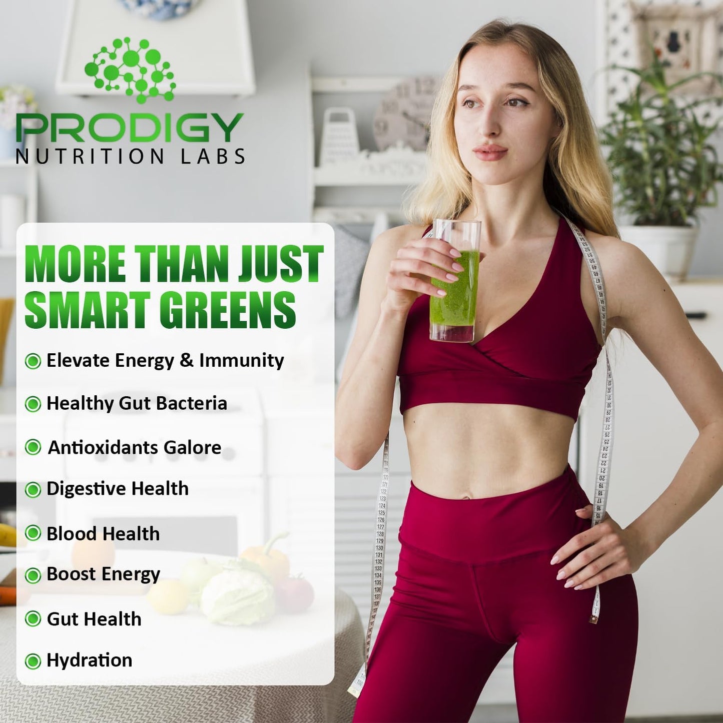 Prodigy Smart Greens Super Greens Powder Smoothie - Probiotics for Digestive Health - Protein, Veggies, Fruits - Chlorella Gut Health