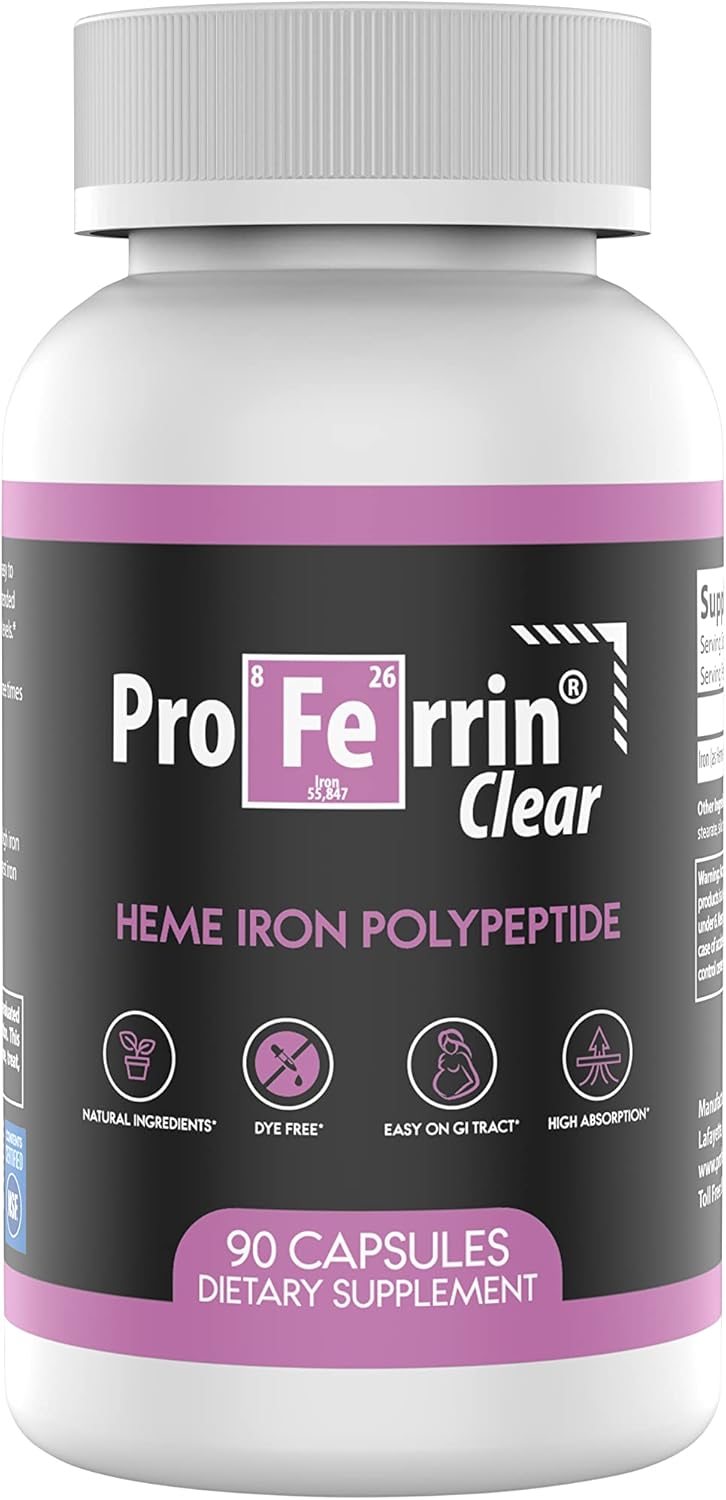 Proferrin Clear Heme Iron Supplement for Superior Absorption, 90 Capsules, Gentle on The Stomach, Natural Ingredients, US-Made