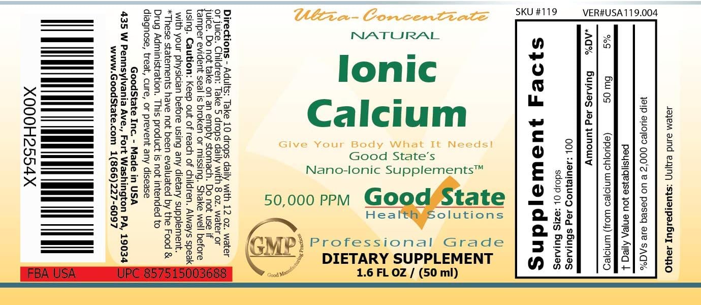 Professional Grade Ionic Calcium Liquid Concentrate - Supports Healthy Bones, Tendons, & Ligaments - Nano Sized Mineral Technology - 1.6 Fl oz Bottle