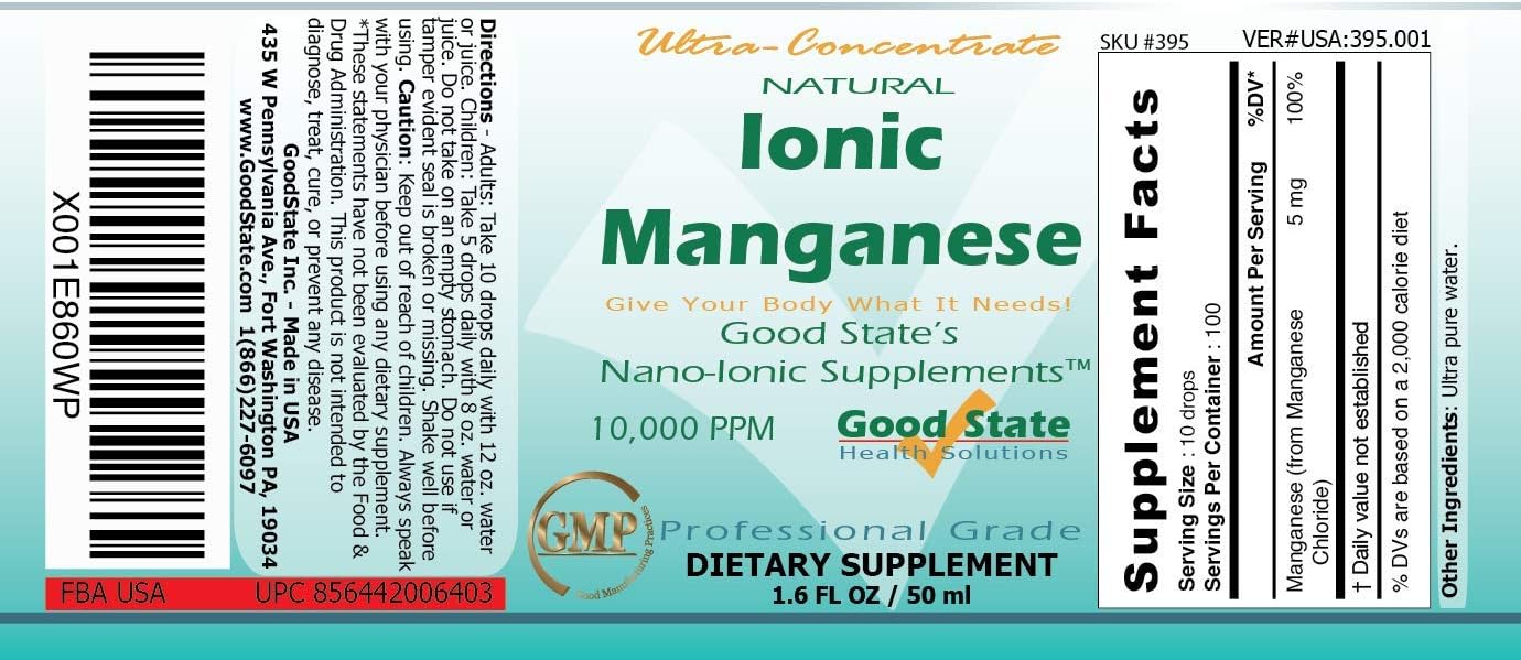 Professional Grade Natural Ionic Manganese Liquid Concentrate with Nano-Sized Mineral Technology - 1.6 Fl oz Bottle (50 mL)