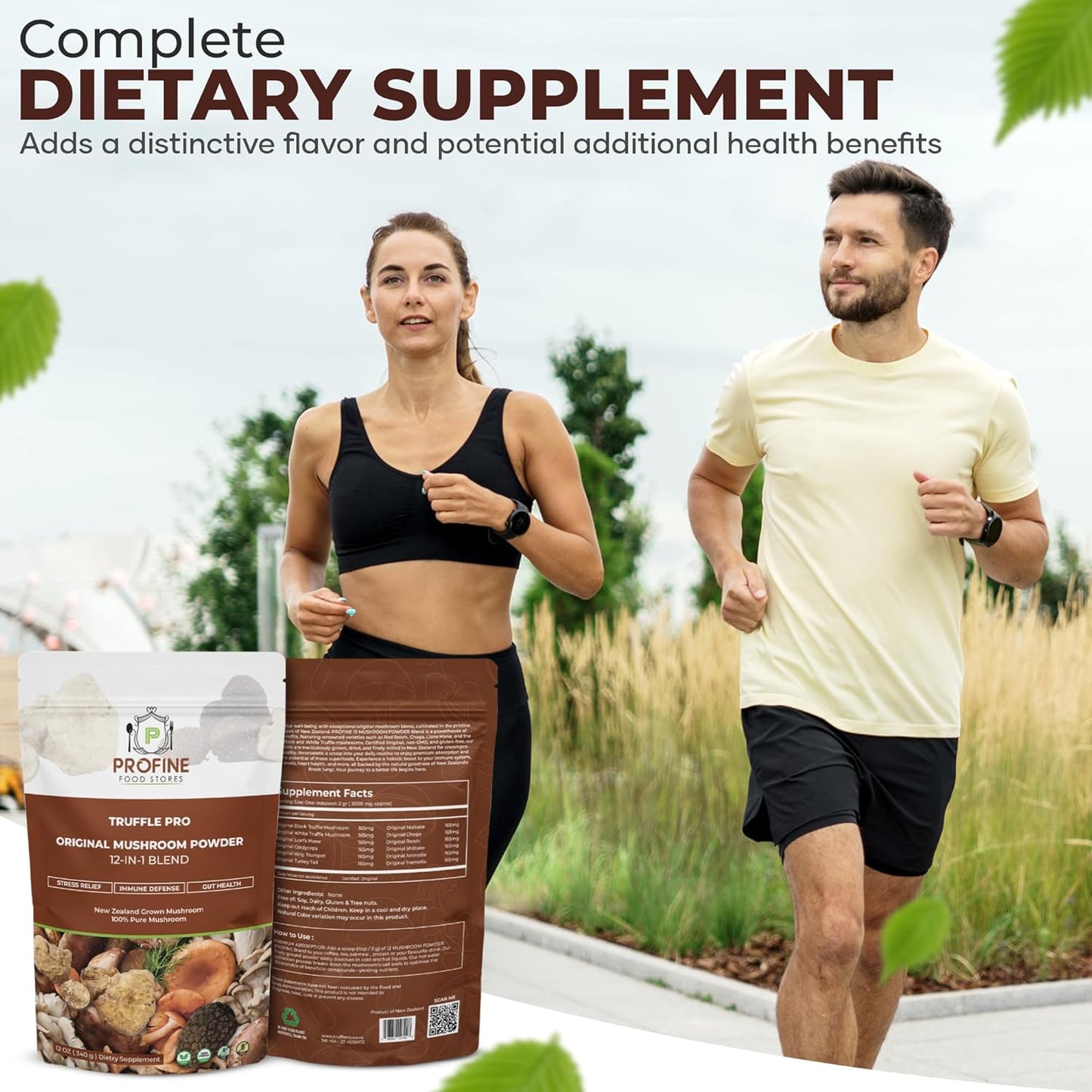 Profine Food Stores PROFINE Truffle PRO Mushroom Powder: 12-in-1 Super Blend with Black and White Truffle - USDA Organic Supplement for Coffee/Tea/Smoothies