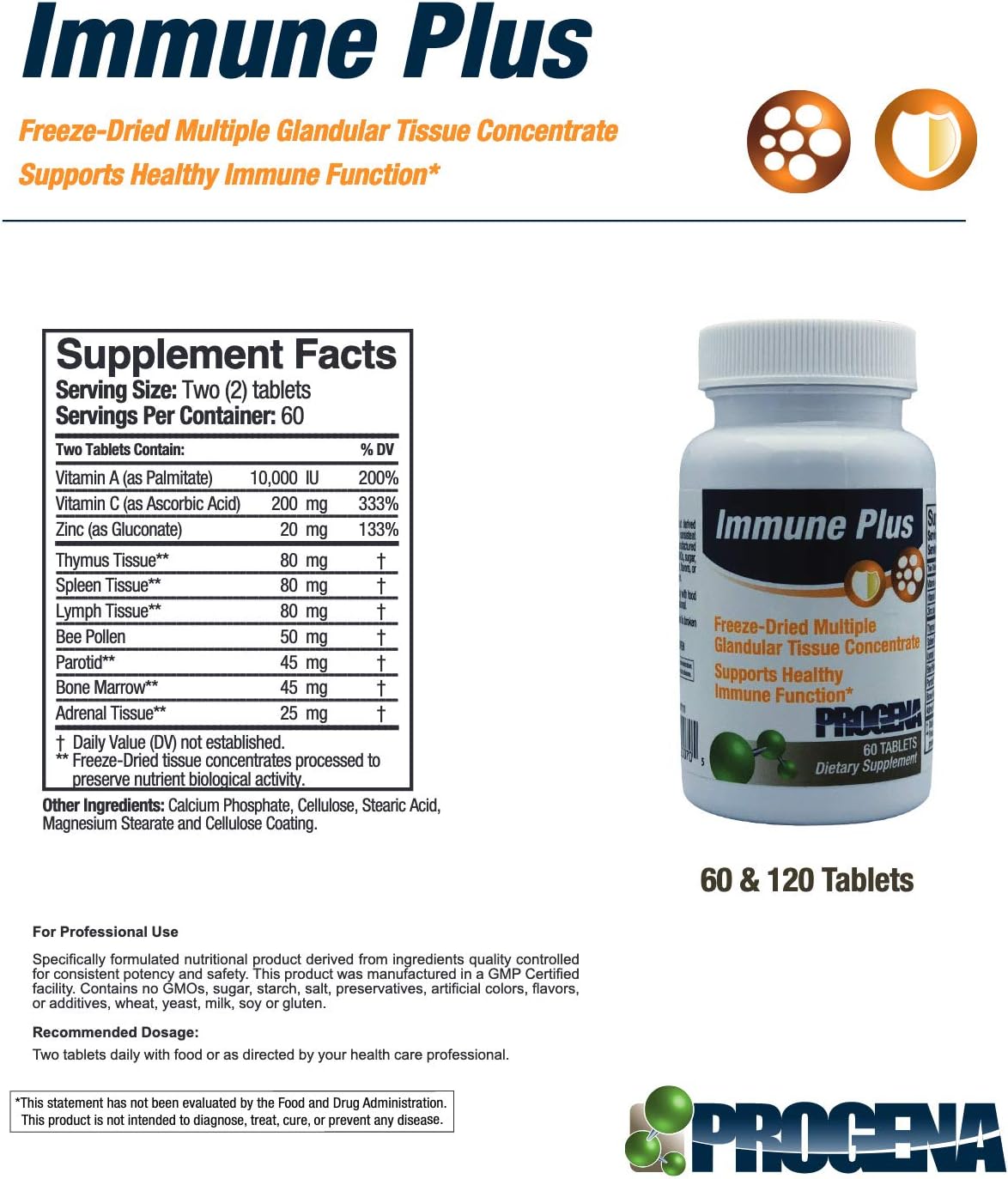 PROGENA Immune Plus 120 Capsules - Multiple Glandular Tissue Concentrate