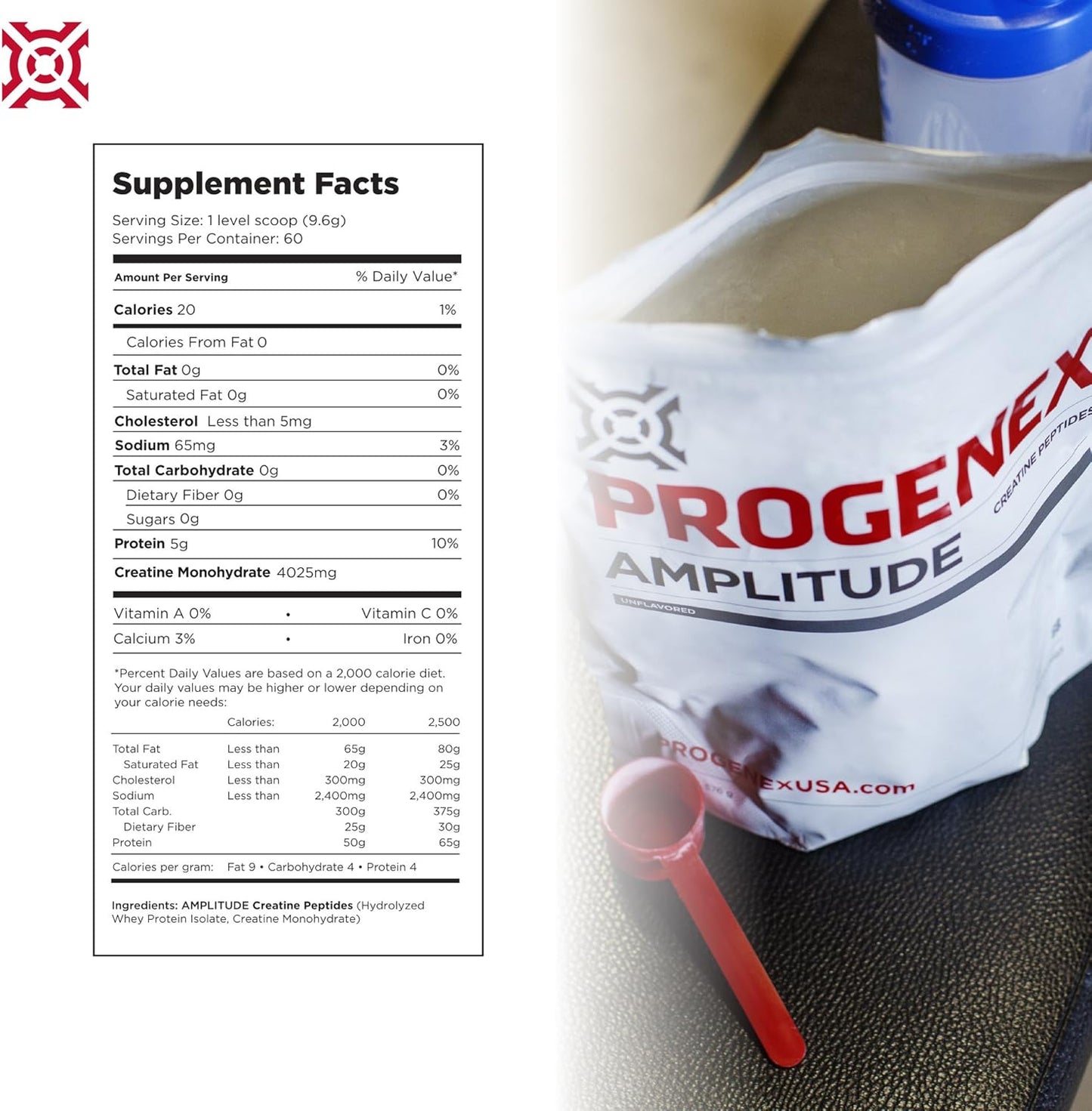 Progenex® Amplitude Creatine Peptides for Lean Muscle Mass and Energy | Tasteless Mix | 60 Servings