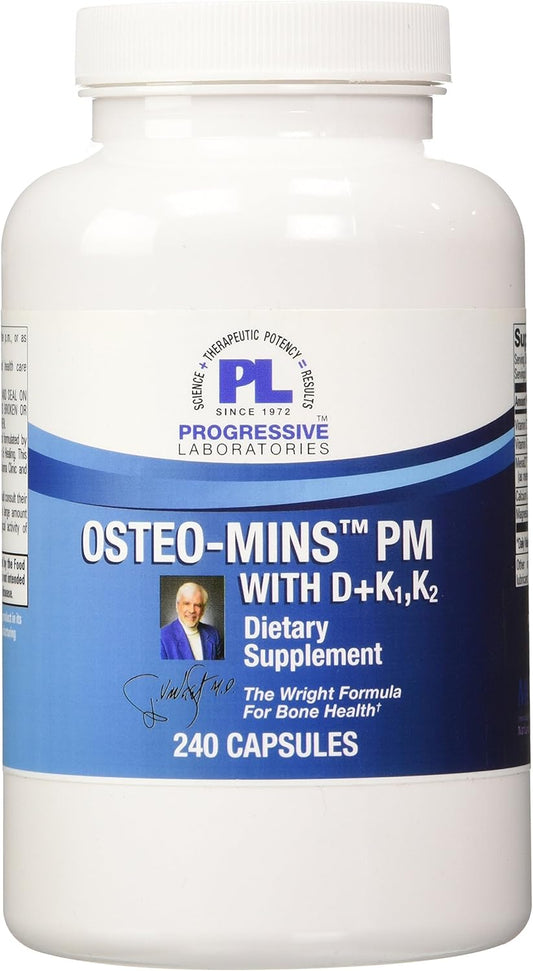 Progressive Labs Osteo-Mins PM Supplement with Vitamin D, K1, and K2 - 240 Count