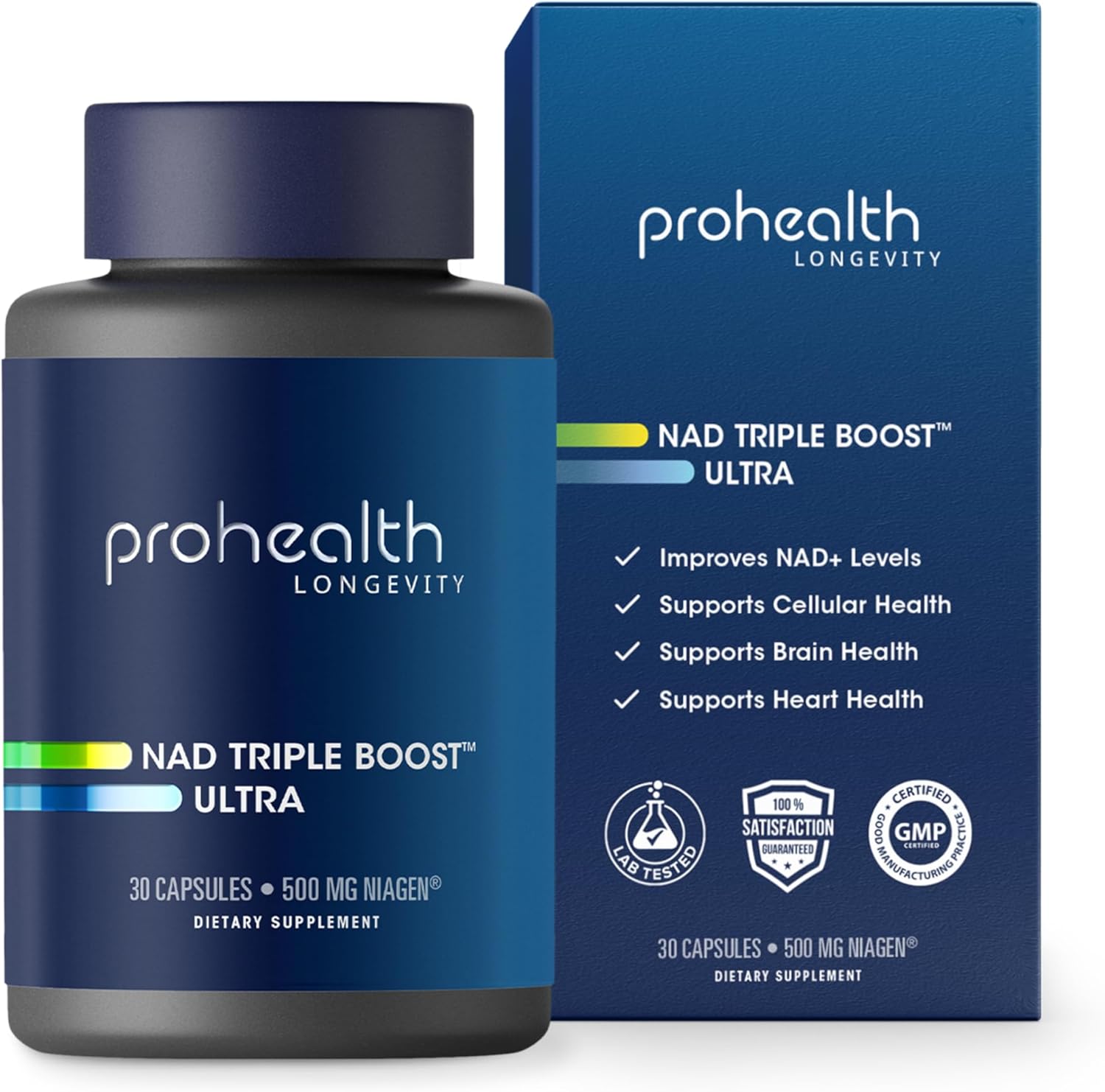 ProHealth NAD Triple Boost Ultra Supplement - 500mg Niagen NR with Apigenin, PQQ, Quercetin - Promotes Longevity, Heart & Brain Health - Activates Sirtuins - 30 Servings
