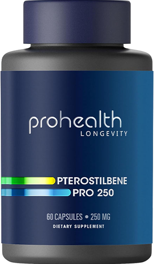 ProHealth Pterostilbene Capsules - 250mg Antioxidant for Heart & Brain Health, Activates Longevity Genes, 60 Count
