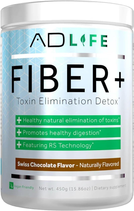 Project AD Fiber+ Fiber Supplement Chocolate Flavor - Supports Gut Health & Digestive Regularity, Weight Loss, Detox - Vegan-Friendly Fiber Powder 16.4 Oz