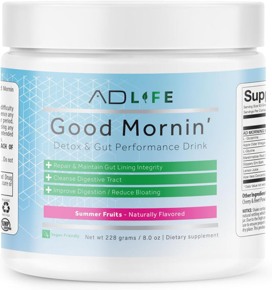Project AD Life Good Morning Detox Drink with L-Glutamine, Apple Cider Vinegar, Aloe Vera - Summer Fruits Flavor - 24 Servings