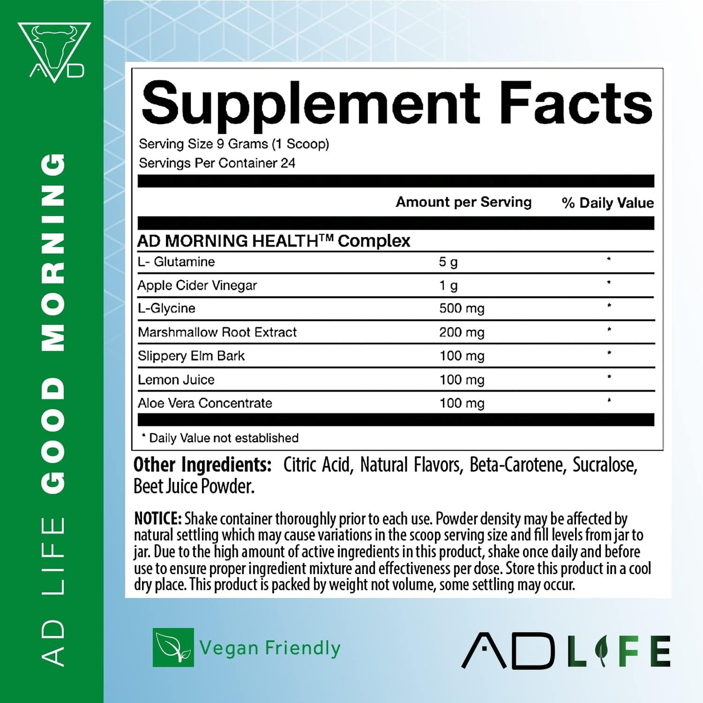 Project AD Life Good Morning Detox Drink with L-Glutamine, Apple Cider Vinegar, Aloe Vera - 24 Servings