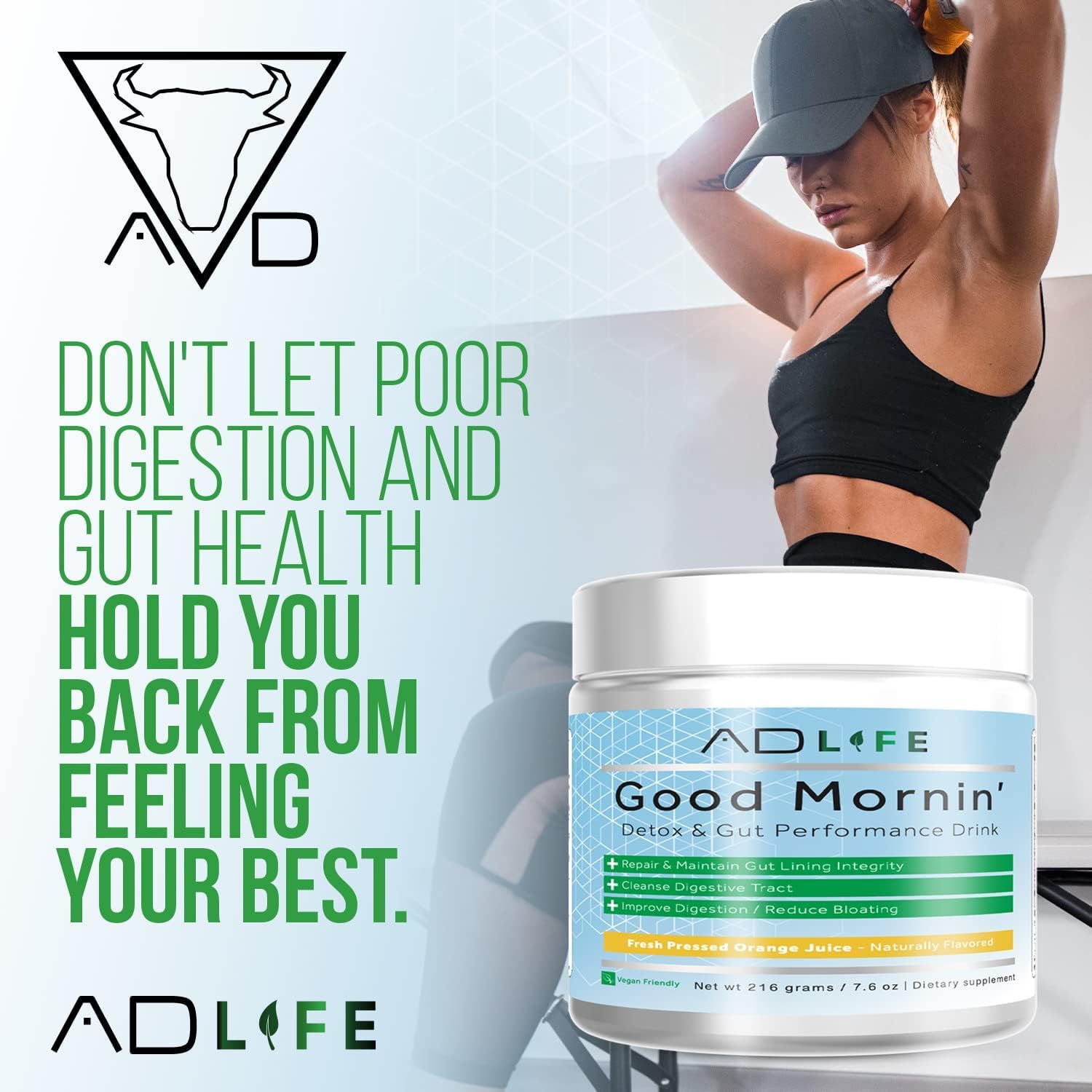 Project AD Life Good Morning Detox Drink with L-Glutamine, Apple Cider Vinegar, Aloe Vera - Summer Fruits Flavor - 24 Servings