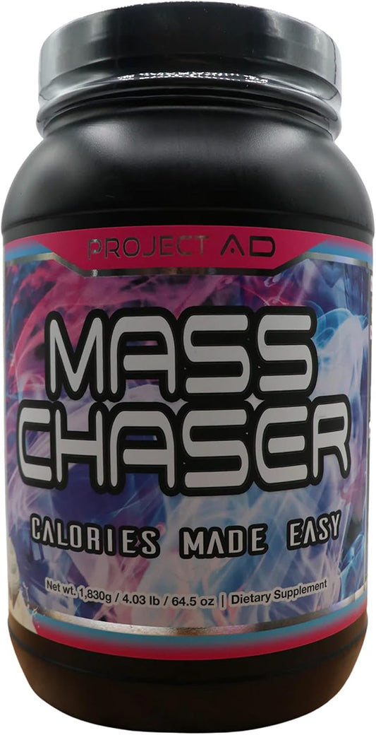 Project AD LLC Mass Chaser: Vanilla Swirl Cake Batter Mass Gainer Protein Powder, 500 Calories & 25g Protein, Mixes Easily, Delicious Taste, Gain Strength & Size Quickly (30 Servings)