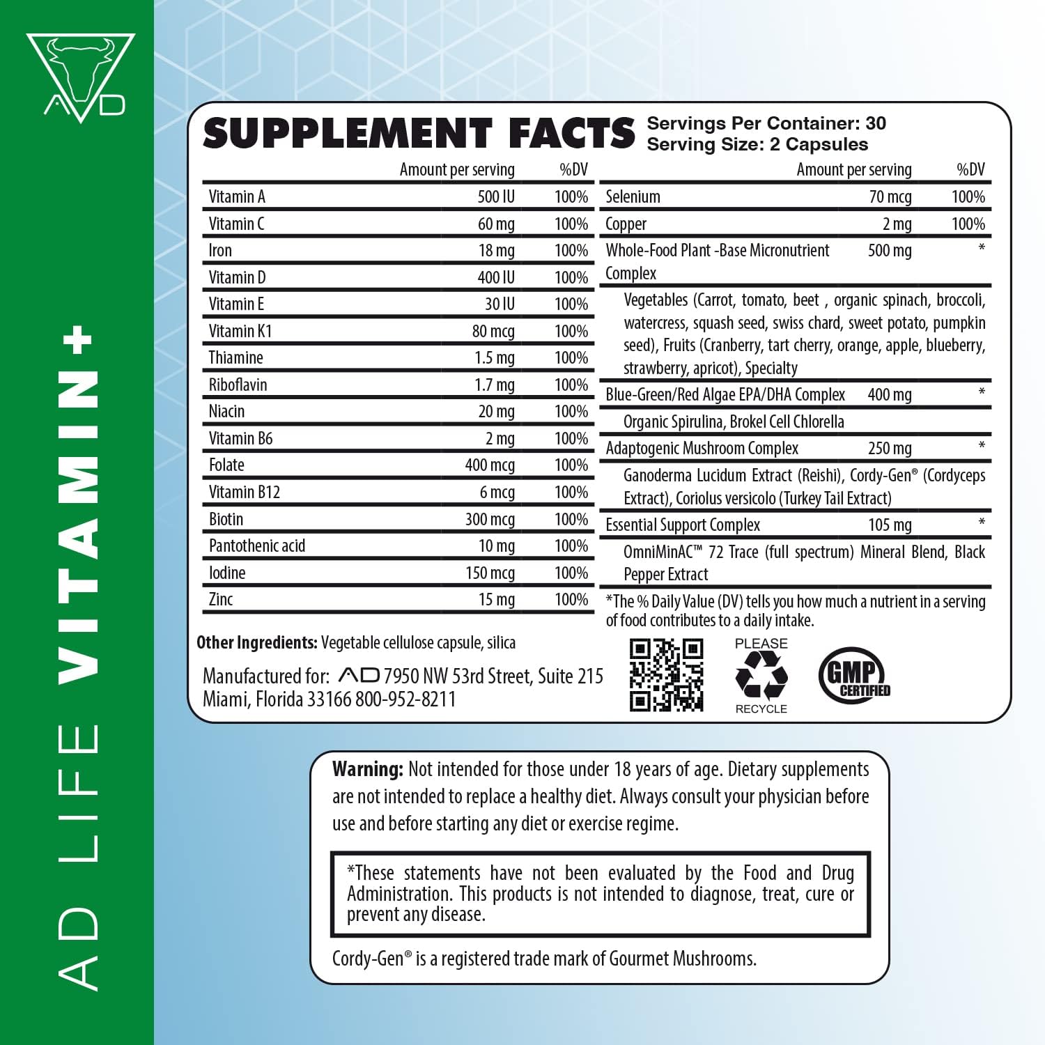 Project AD Vitamin+ Multimineral Multivitamin Supplement - Complete Antioxidant, Energy, and Immune Support - 60 Servings