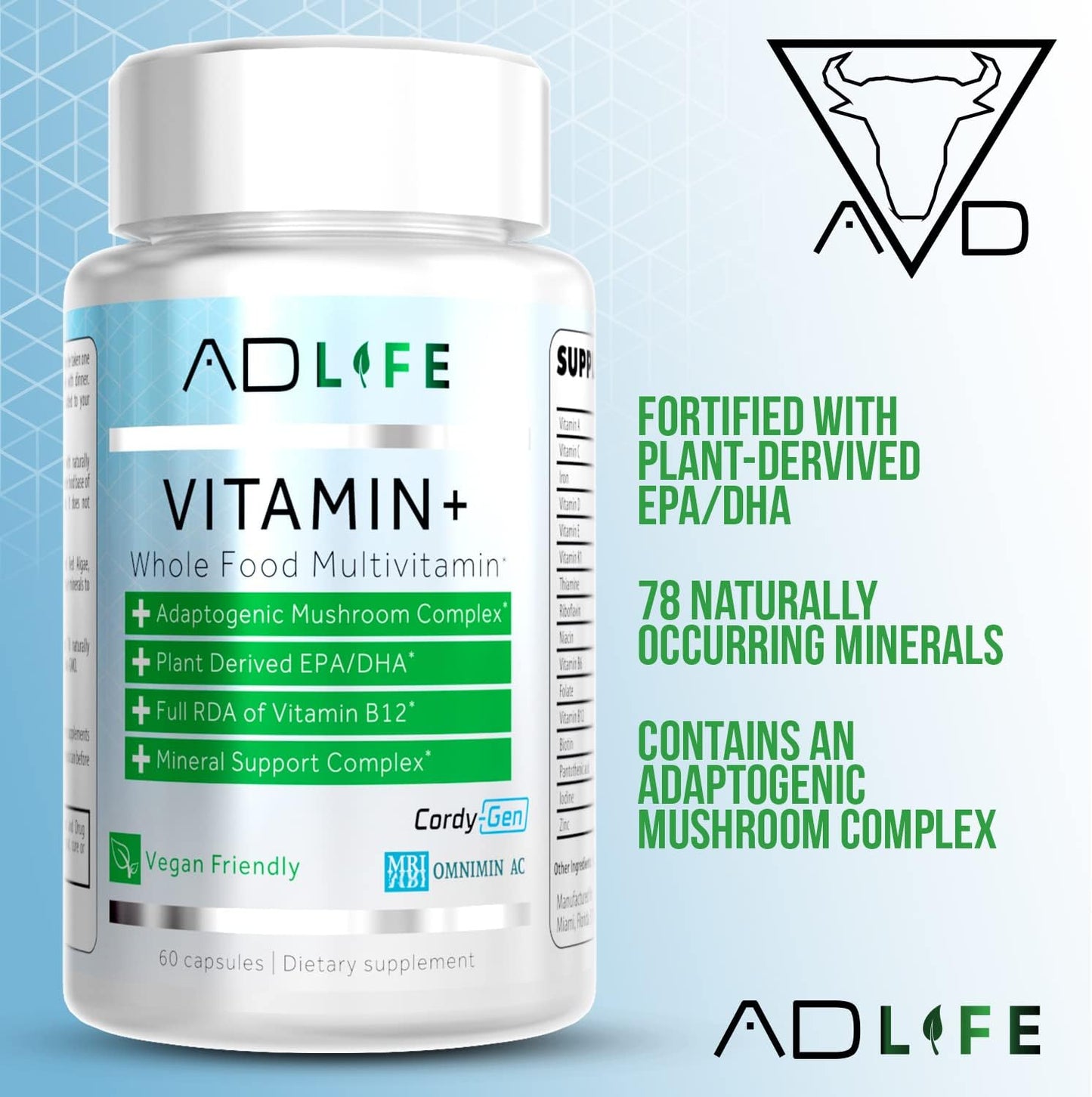 Project AD Vitamin+ Multimineral Multivitamin Supplement - Complete Antioxidant, Energy, and Immune Support - 60 Servings