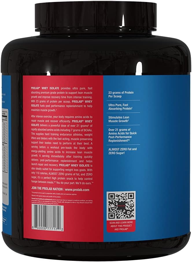 PROLAB Whey Isolate - 23g Protein Per Scoop - Ultra Pure Milk Chocolate Protein Powder - Fast Absorbing for Lean Muscle Growth - 5 LB Size