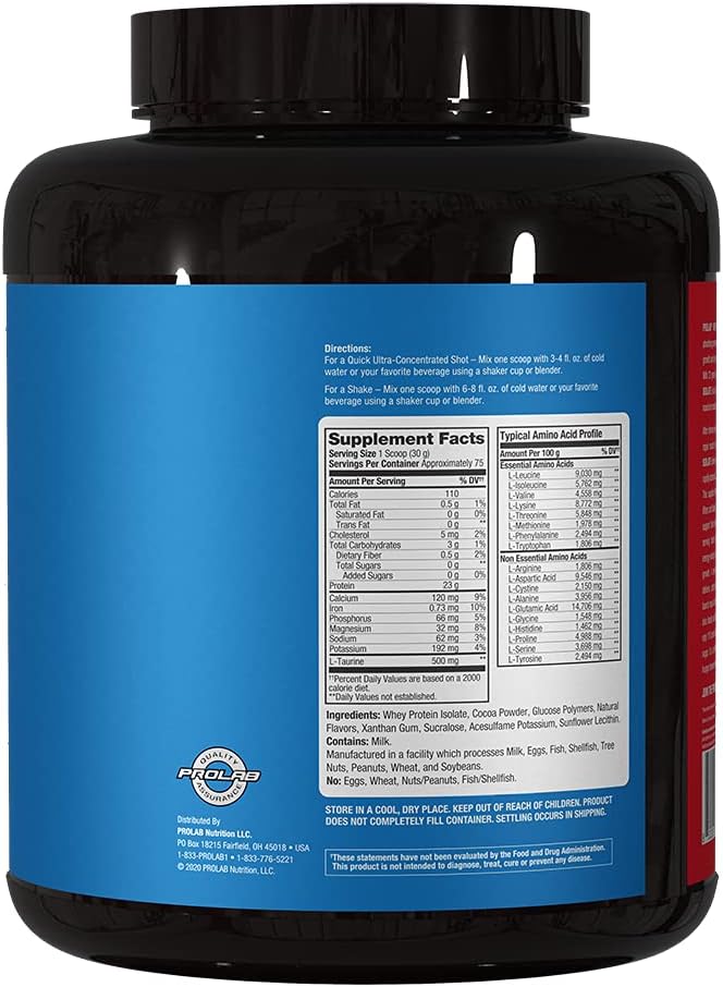 PROLAB Whey Isolate - 23g Protein Per Scoop - Ultra Pure Milk Chocolate Protein Powder - Fast Absorbing for Lean Muscle Growth - 5 LB Size
