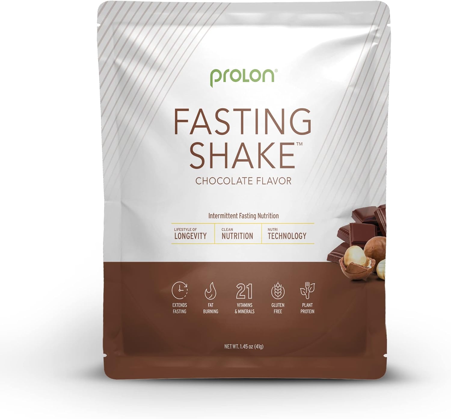 ProLon Intermittent Fasting Shake Mix | Plant-Based Protein, Superfoods, Vitamins | Keto, Vegan, Gluten-Free | Chocolate Flavor, 24 Packets
