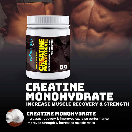 PrometheuzHealth Creatine Monohydrate Orange Blast Flavor - Enhances Muscle Recovery and Strength, Hydrates Muscles and Joints for Men and Women - 50 Servings