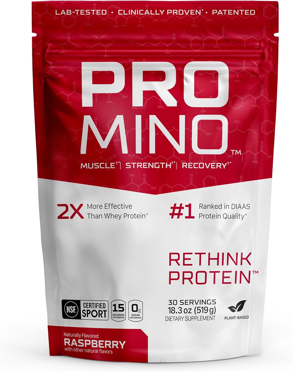 Promino Raspberry Protein Powder with Mega-Dose Leucine for Muscle Recovery, NSF Certified - 30 Servings