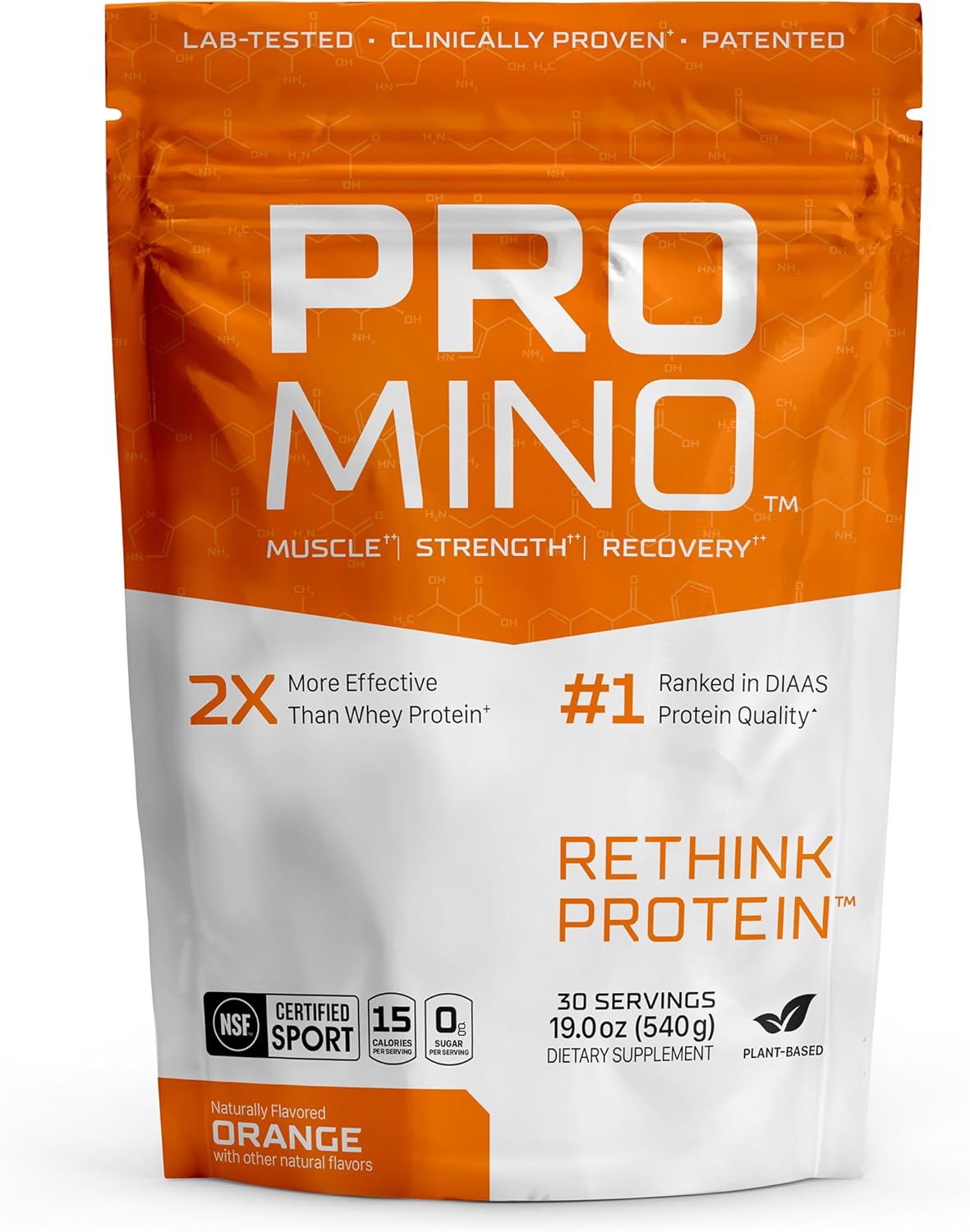 Promino Rethink Protein Orange Flavor, 30 Servings, NSF Certified Whey Protein with Mega-Dose Leucine for Muscle Recovery and Growth
