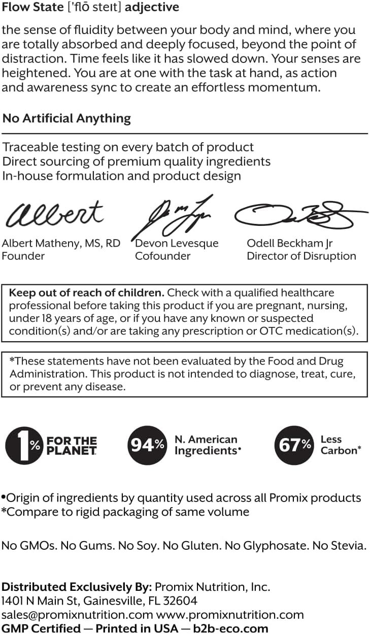 ProMix Nutrition Flow State Nootropic Supplement Orange Flavor - L Tyrosine, Theacrine, Vitamins - Caffeine Free - 30 Servings