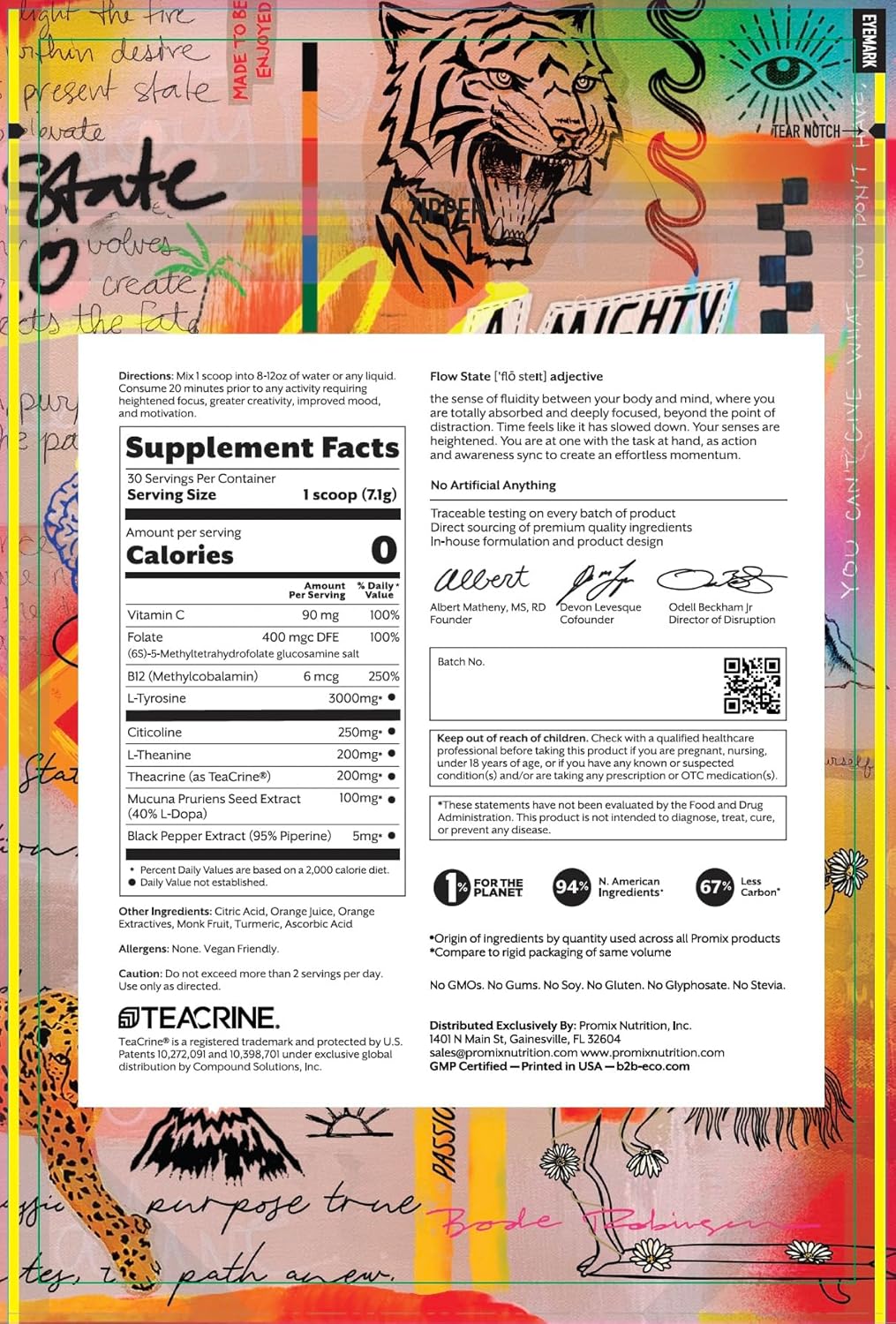 ProMix Nutrition Flow State Nootropic Supplement Orange Flavor - L Tyrosine, Theacrine, Vitamins - Caffeine Free - 30 Servings