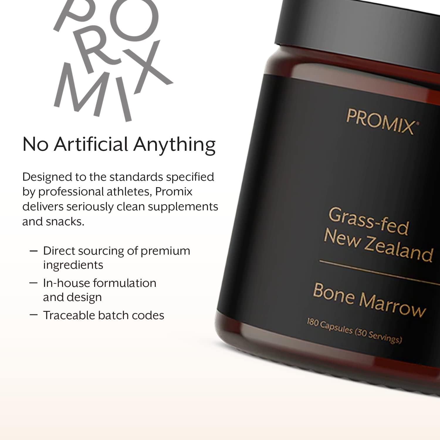 ProMix Nutrition Grass-Fed Beef Bone Marrow Capsules | High in Collagen, Vitamins & Minerals - Raw & Freeze Dried - 180 Count