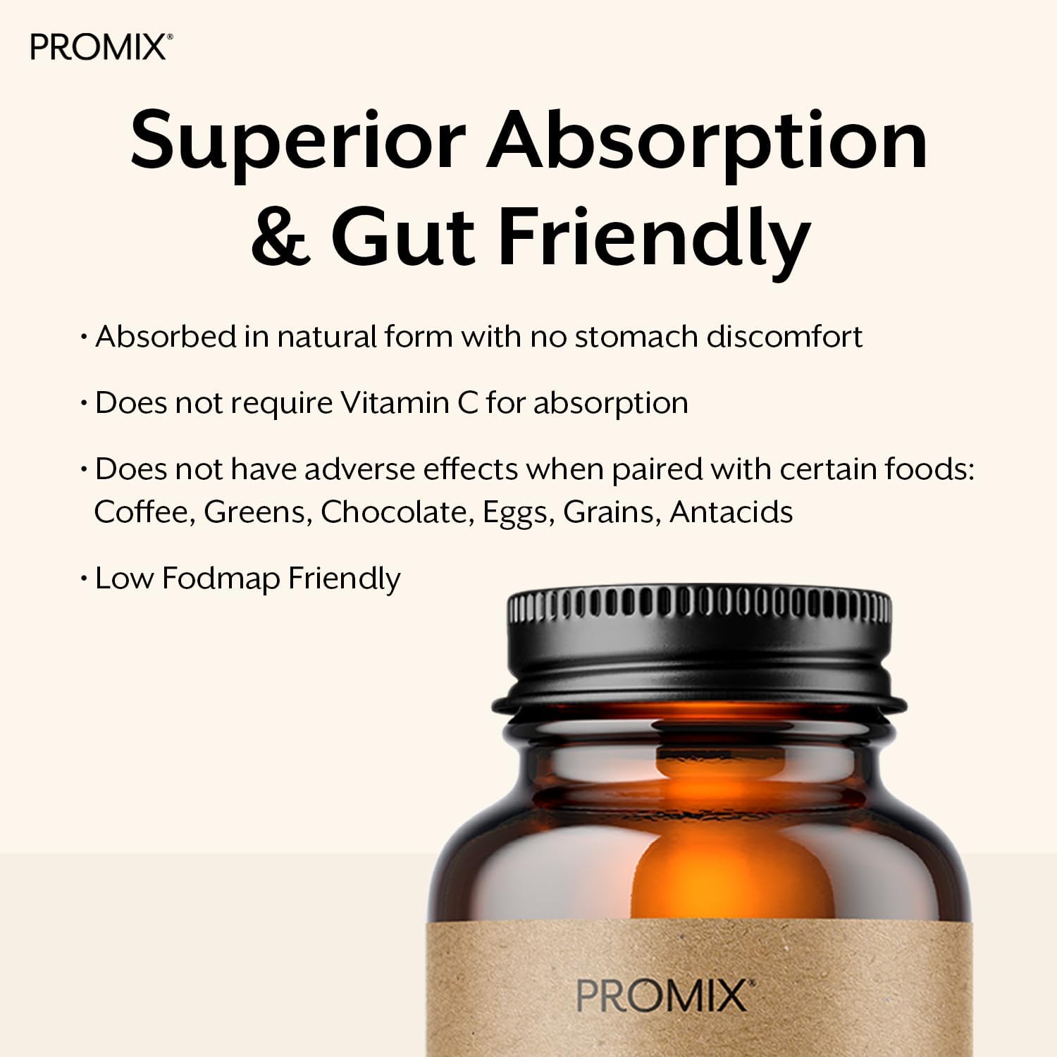 Promix Nutrition Gut-Friendly Heme Iron Supplement with 11mg Polypeptide Formula - 90 Count Bottle