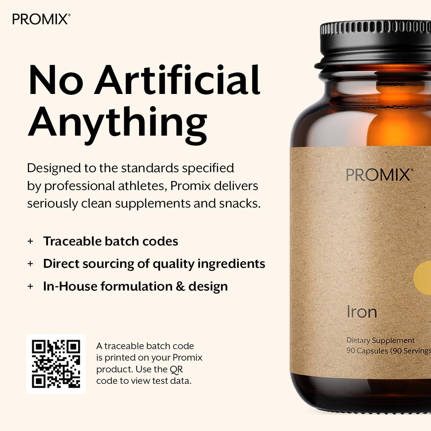 Promix Nutrition Gut-Friendly Heme Iron Supplement with 11mg Polypeptide Formula - 90 Count Bottle