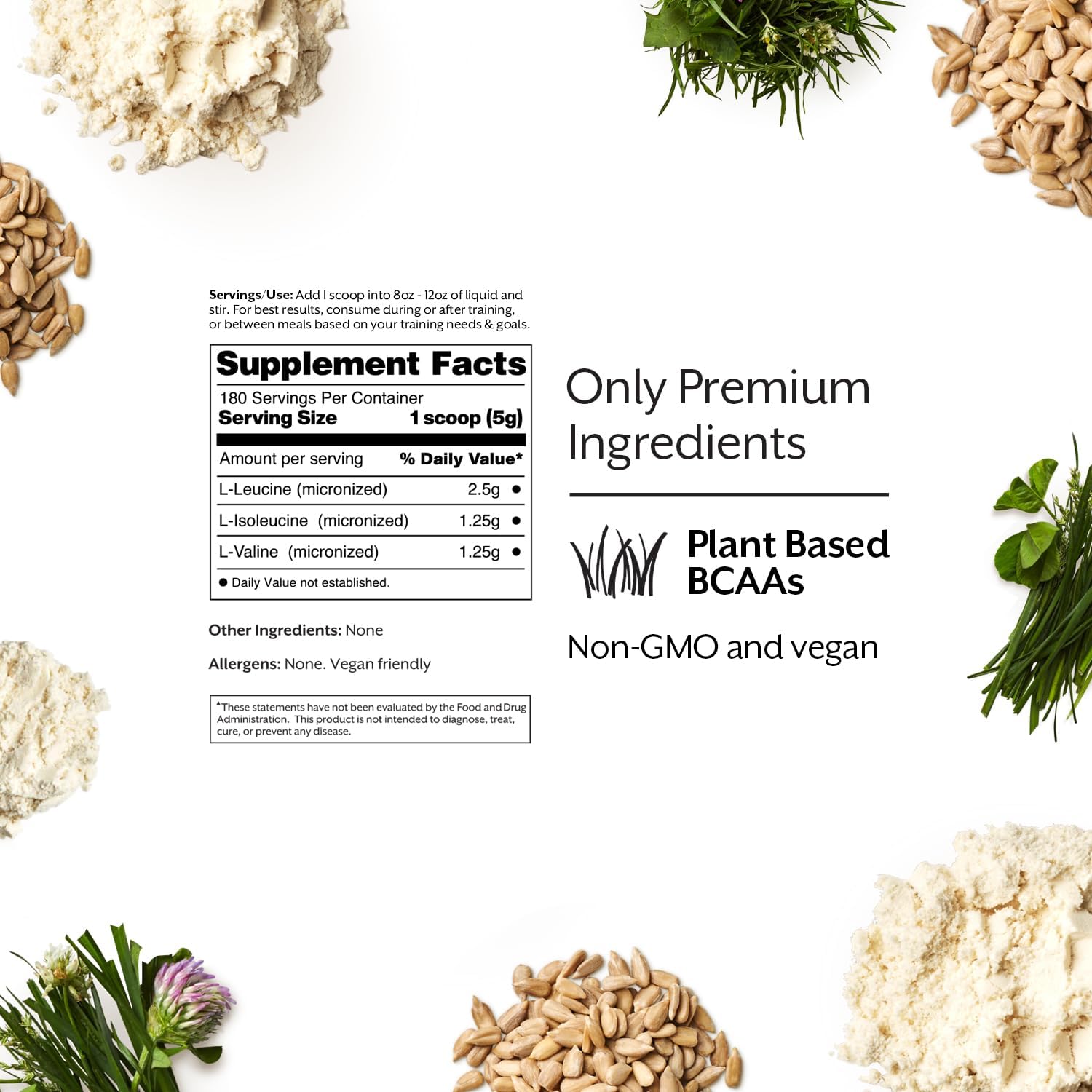 Promix Nutrition Plant-Based BCAA Powder - Unflavored - Sugar Free & Gluten Free - 180 Servings