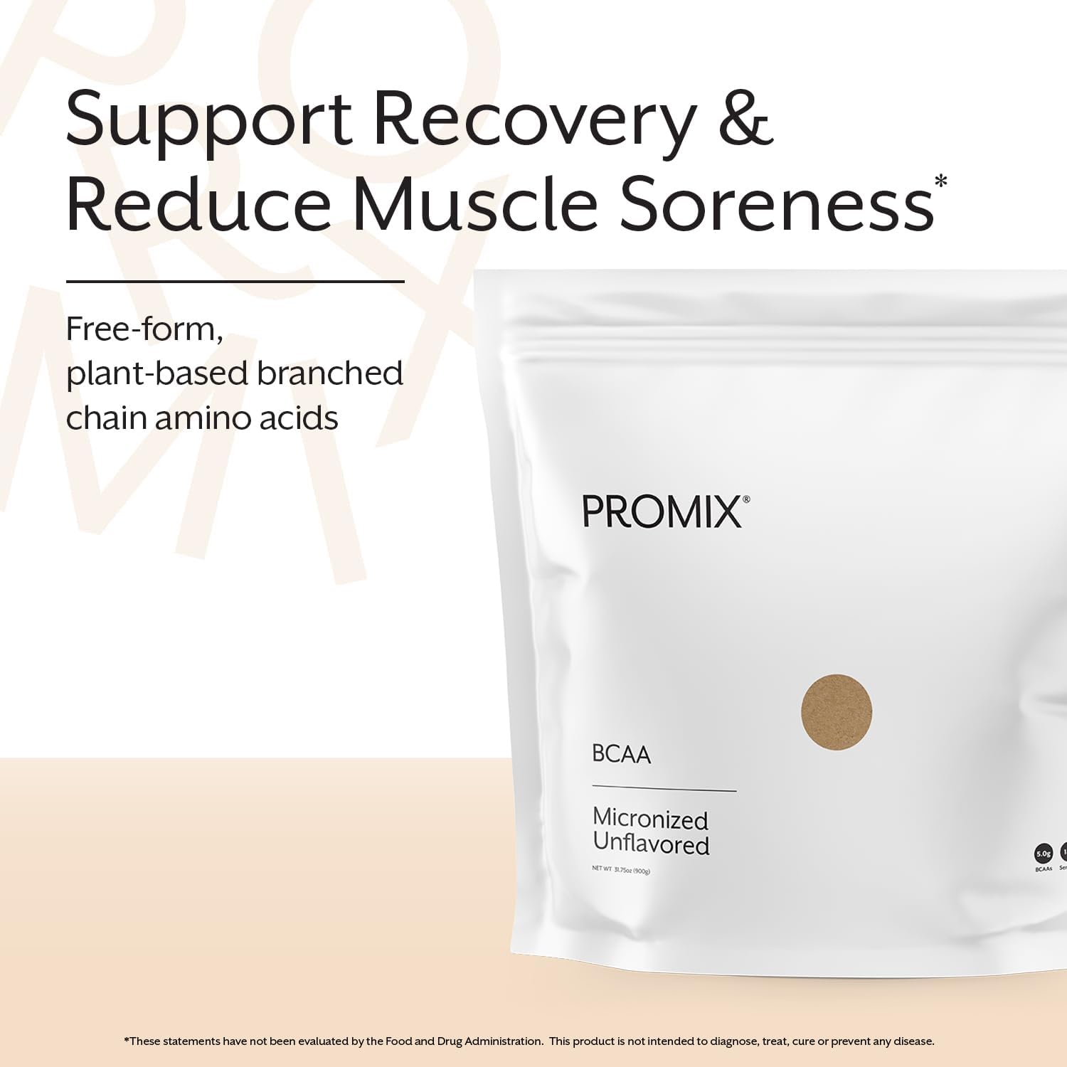 Promix Nutrition Plant-Based BCAA Powder - Unflavored - Sugar Free & Gluten Free - 180 Servings