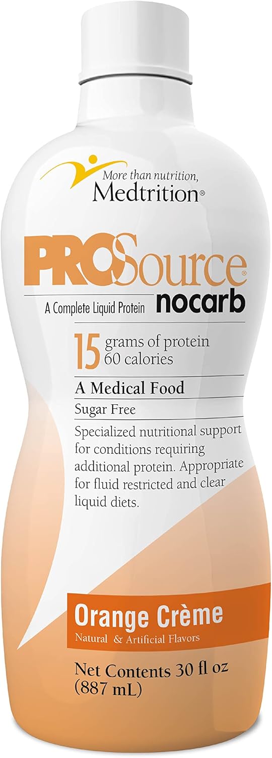 Prosource NoCarb Orange Crème Liquid Collagen Peptides - Type I & III, 15g Protein per Oz, 4 Bottles Pack