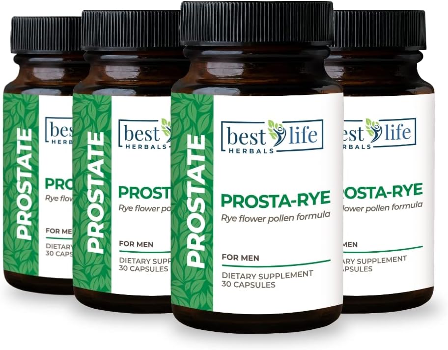 Prosta-Rye Natural Prostate Supplement for Men - 4 Bottles, 120 Capsules - Supports Enlarged Prostate, Frequent Urination & Overactive Bladder