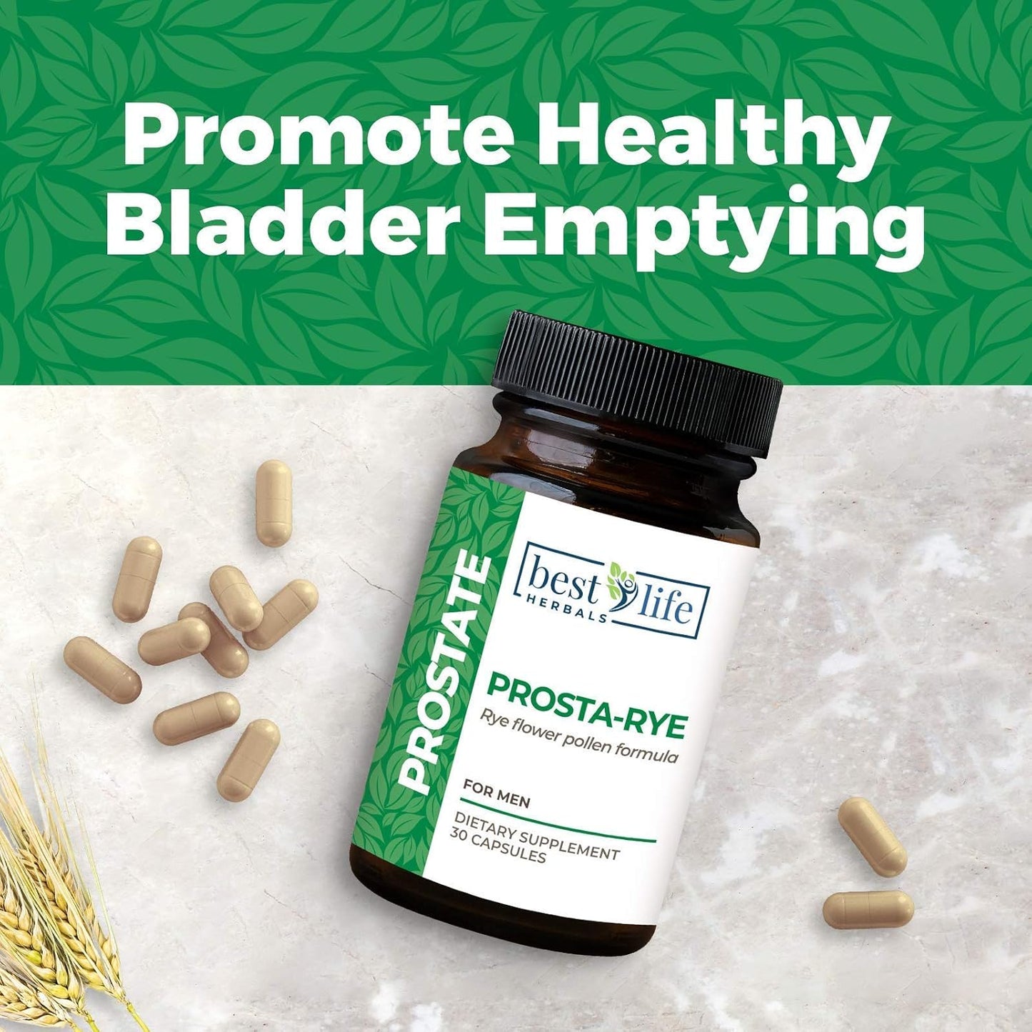 Prosta-Rye Natural Prostate Supplement for Men - 4 Bottles, 120 Capsules - Supports Enlarged Prostate, Frequent Urination & Overactive Bladder
