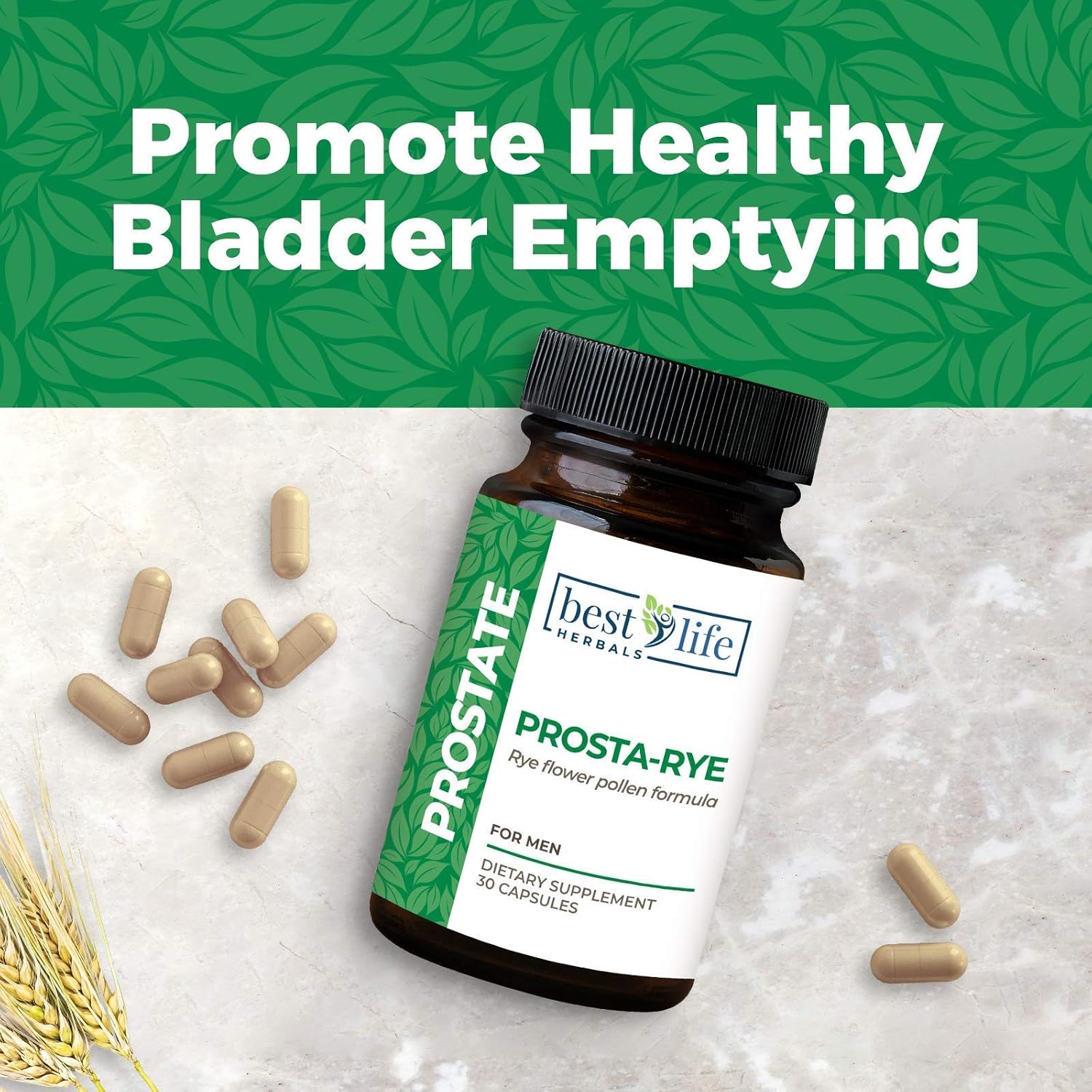 Prosta-Rye Natural Prostate Supplement for Men - 4 Bottles, 120 Capsules - Supports Enlarged Prostate, Frequent Urination & Overactive Bladder