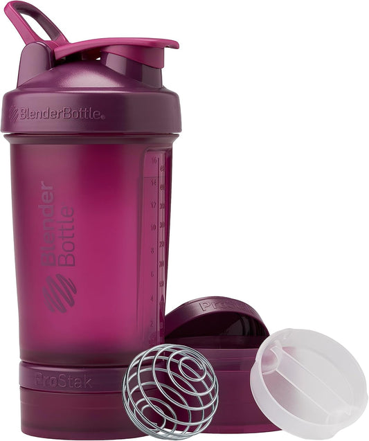 ProStak System BlenderBottle Shaker Bottle with Pill Organizer, 22-Ounce Plum Storage for Protein Powder