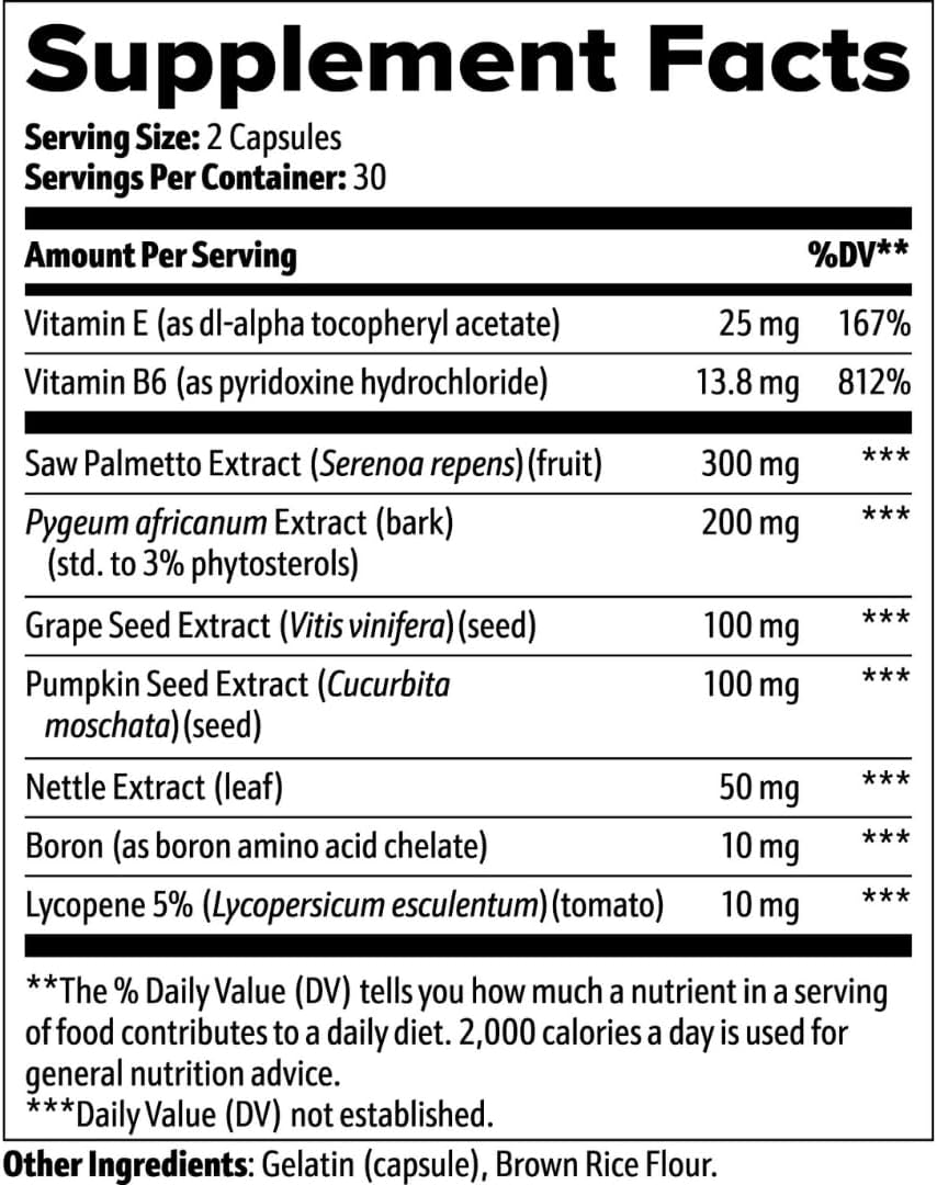 Prostate Health Supplement with Saw Palmetto, Pygeum & Lycopene - Supports Urinary Function - 60 Capsules - Men's Wellness Blend - USA Made