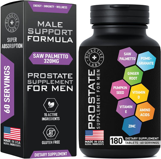 Prostate Health Supplements - Saw Palmetto & Pumpkin Seed Extract for Men - 180 Tablets