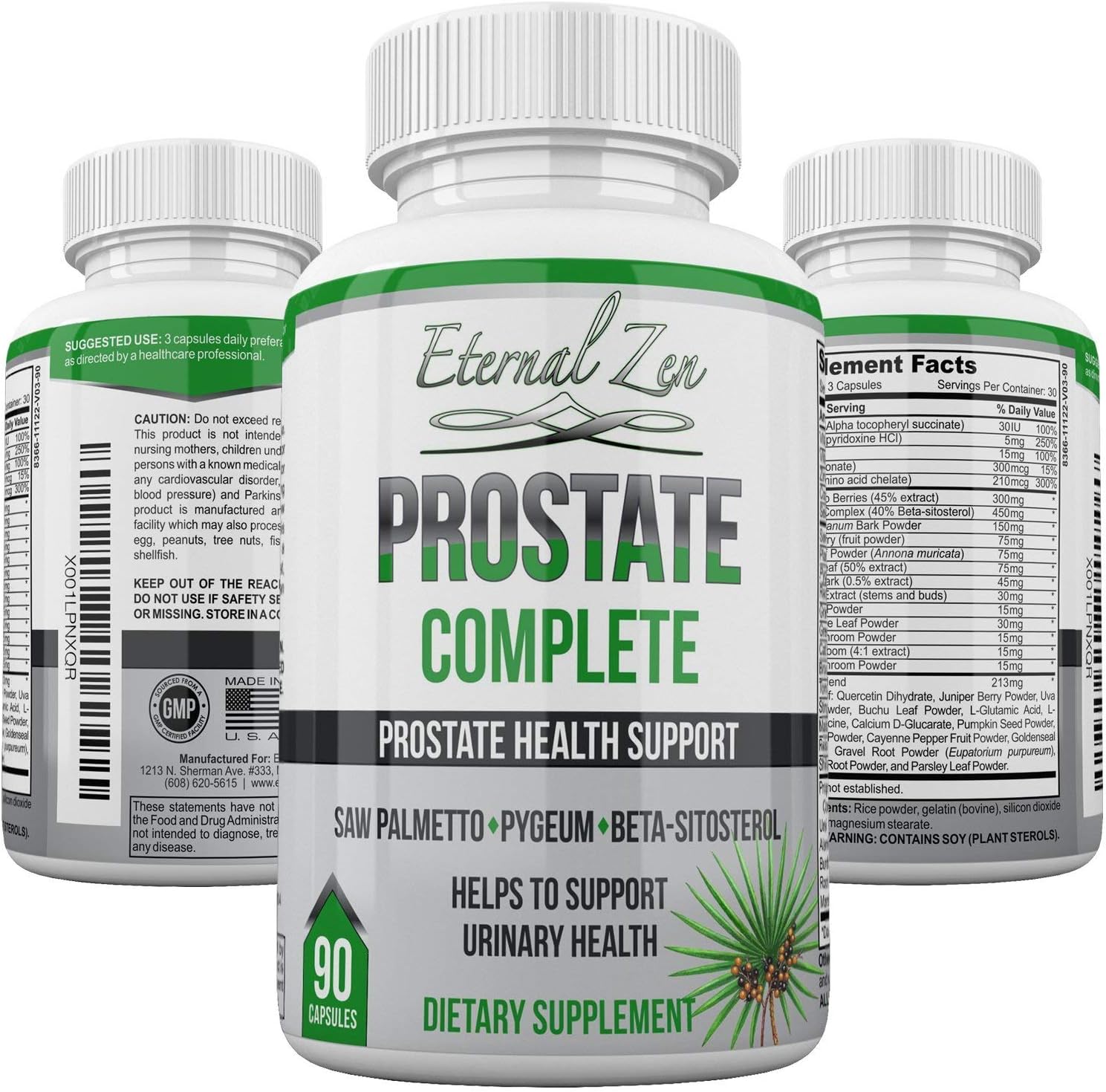 Prostate Health Support Supplements for Men - Saw Palmetto, Stinging Nettle, Pygeum, Beta-sitosterol, Reishi, Shiitake - 90 Capsules