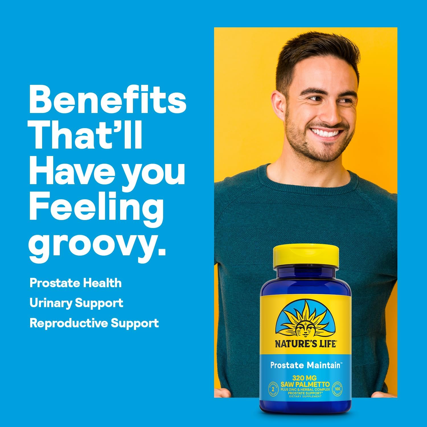 Prostate Support Supplement for Men - Saw Palmetto, Pygeum, Zinc - 100 Vegetarian Capsules