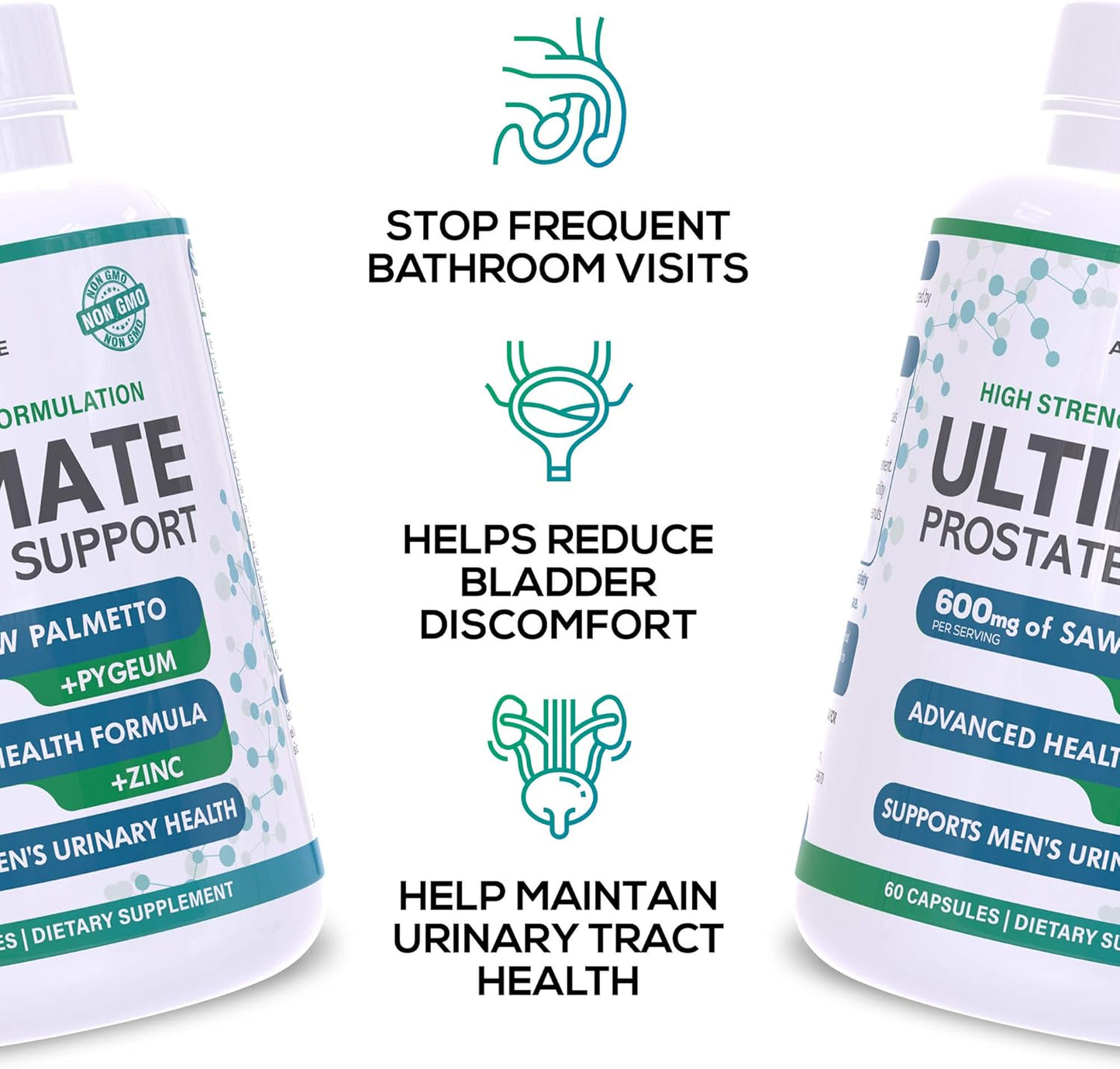 Prostate Support Supplement for Men - Saw Palmetto, Pygeum, Zinc - Relief from Enlarged Prostate - 60 Capsules