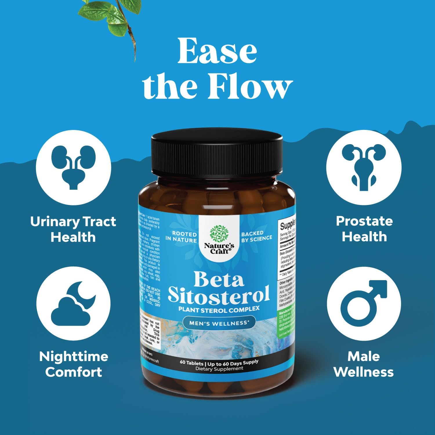 Prostate Support Supplement with 500mg Beta-Sitosterol Complex - 60 Tablets for Men's Prostate Health - Stanols and Sterols Formula for Prostate Care