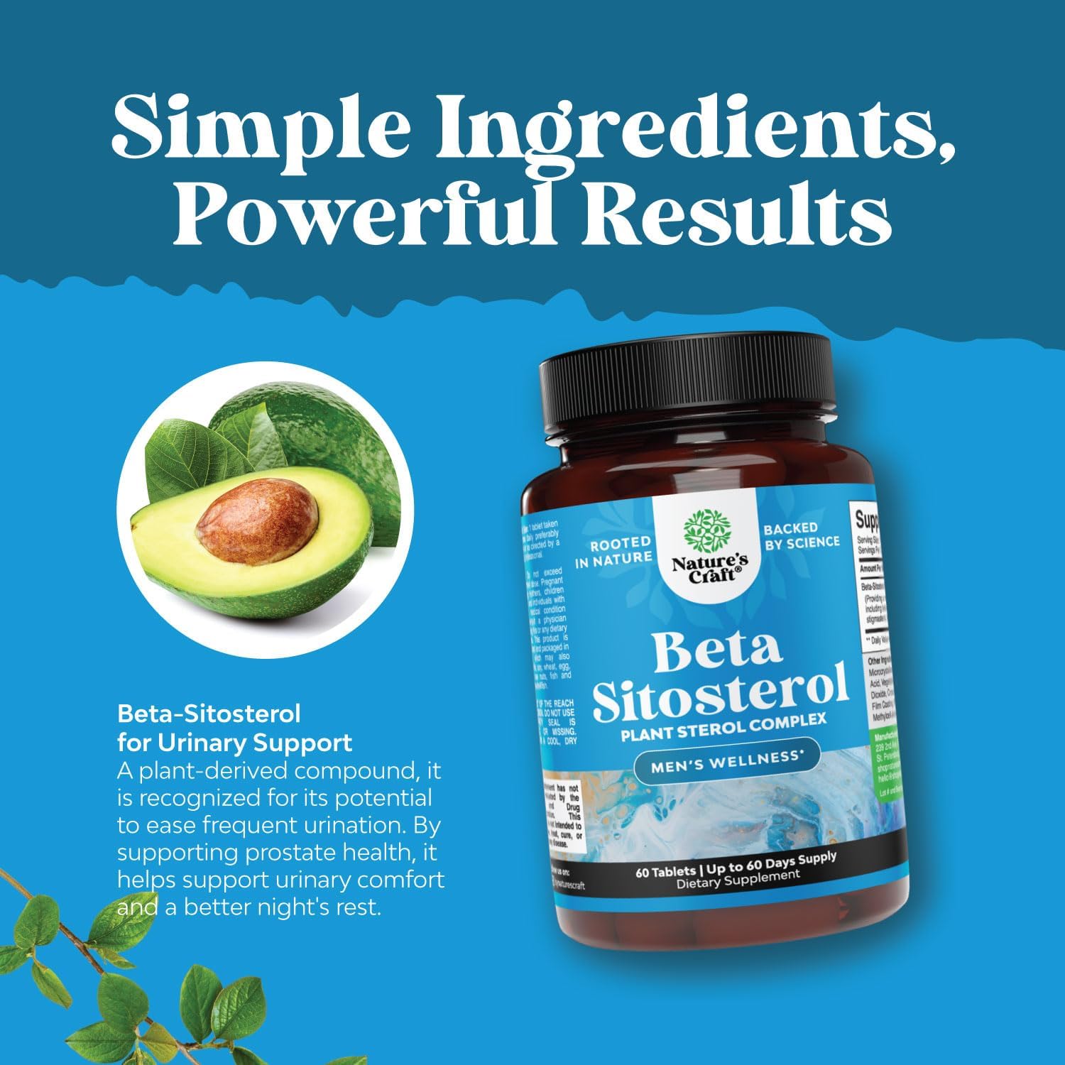 Prostate Support Supplement with 500mg Beta-Sitosterol Complex - 60 Tablets for Men's Prostate Health - Stanols and Sterols Formula for Prostate Care