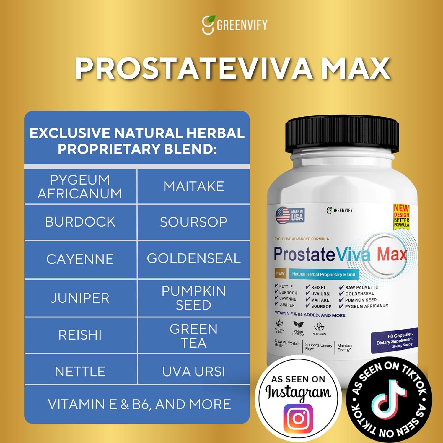 ProstateViva Max Supplements for Men - All Natural Capsules for Healthy Prostate Function - 120 Capsules