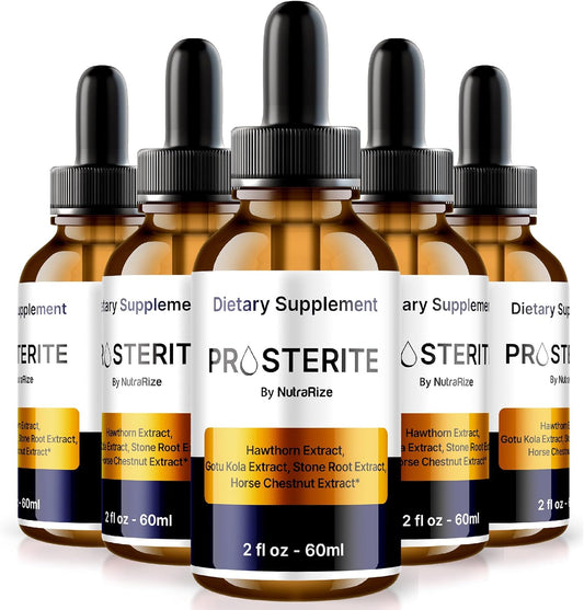Prosterite Drops (5 Pack) - Natural Prostate Support Formula with Maximum Strength Herbal Blend - 150 Servings, Official Reviews