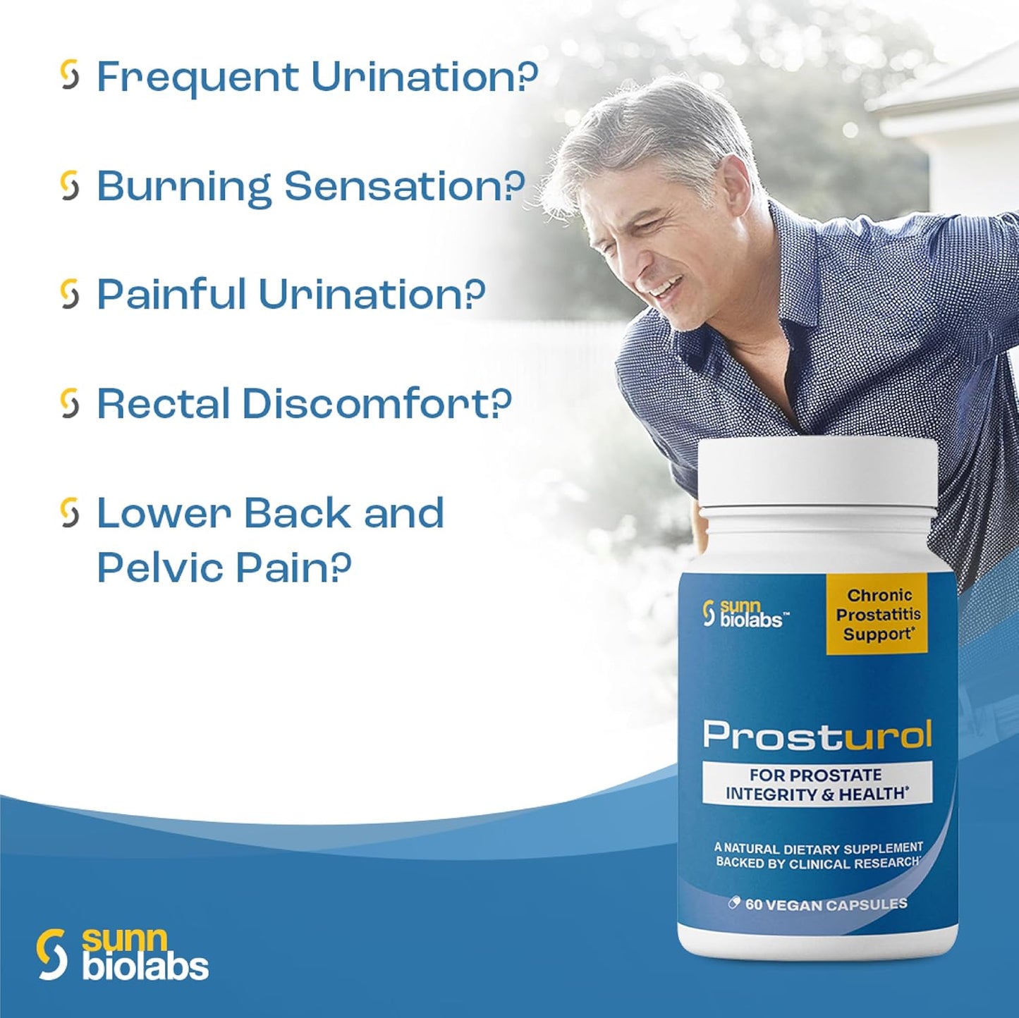 Prosturol Extra Strength Prostate Supplement for Men - Prostatitis & CPPS Treatment with Quercetin, Saw Palmetto, Enzymes - 60 Capsules for Pelvic Health