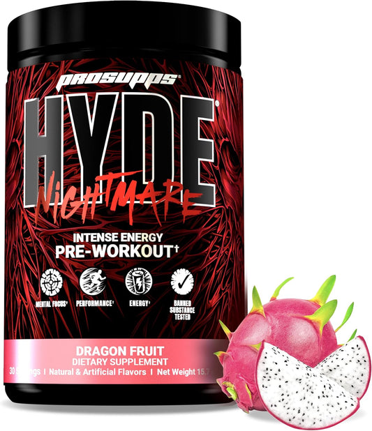 PROSUPPS Hyde Nightmare Dragon Fruit Pre-Workout Powder - High Performance Energy Drink with Citrulline & Nootropics for Intense Focus (30 Servings)
