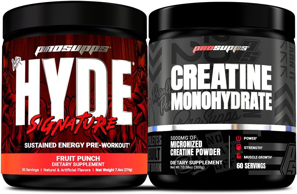 PROSUPPS Hyde Signature Sustained Pre-Workout with Fruit Punch Flavor and Creatine 300 Combo Pack